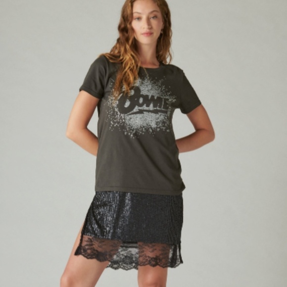 LUCKY BRAND - Bowie Sparkle Classic Short Sleeve Crew Neck Graphic Tee - Large - Picture 2 of 9
